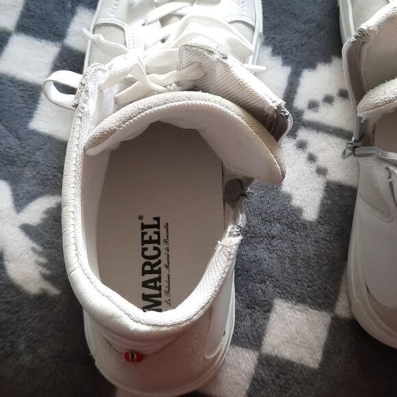 Marcel de Bruxelles White Leather Suede Side Zipper High Top Men's Sneakers 40/7 - Picture 11 of 16